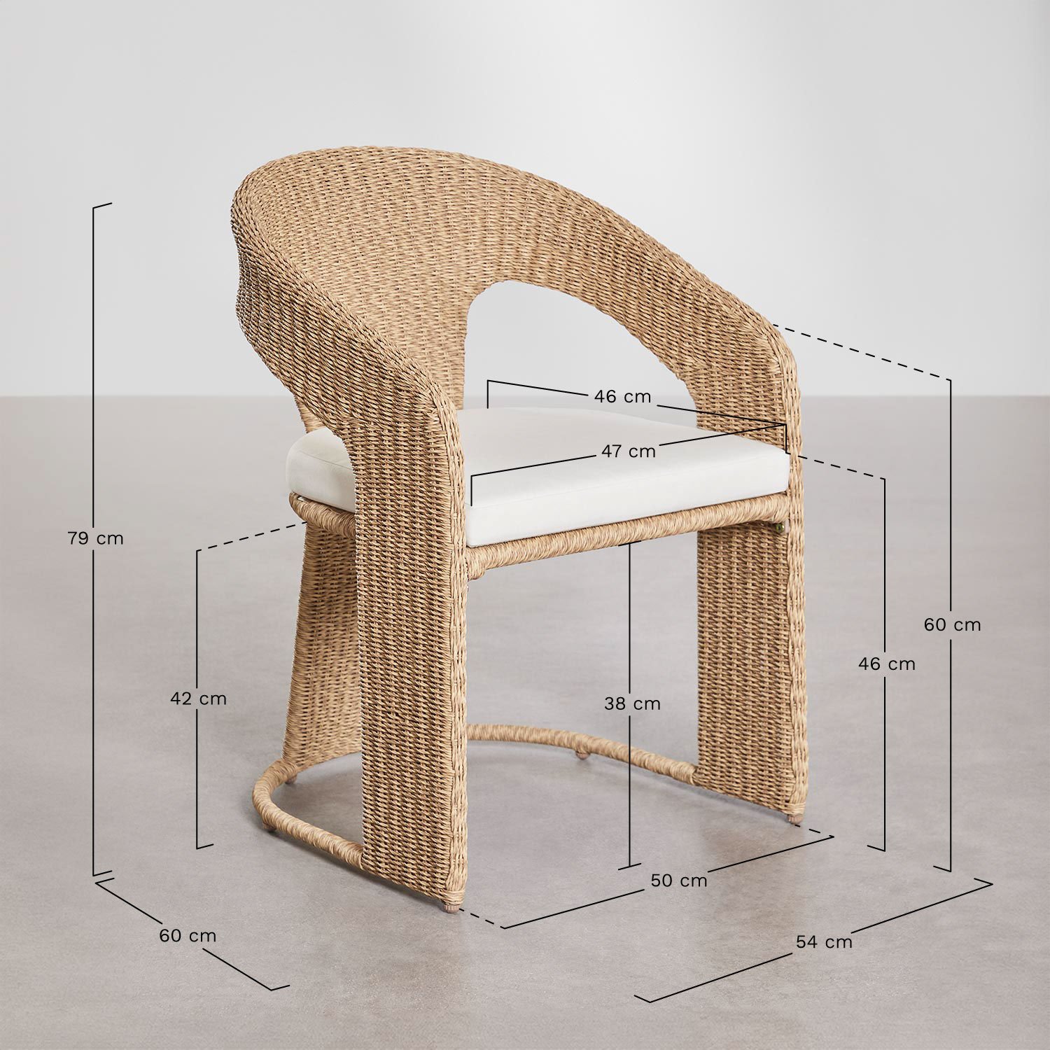 Pack de 4 sillas de comedor en ratán sintético Omarel, medidas