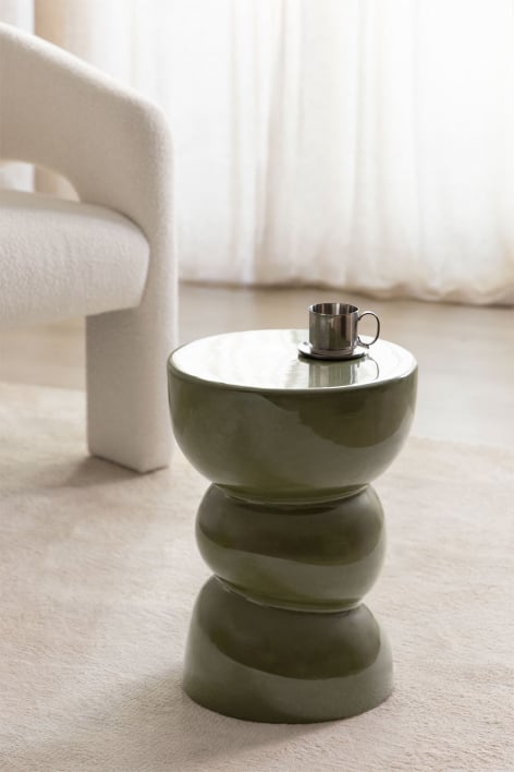 Mesa auxiliar redonda Ø35 cm en dolomita Tiyi - Verde Oliva Intenso