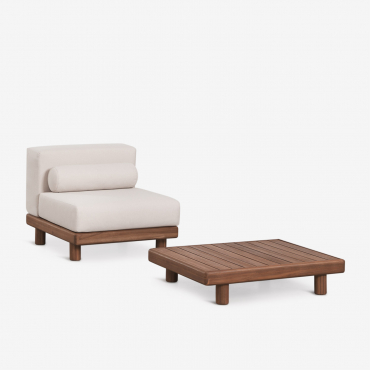 Conjunto De Jardín Con Sillón Y Mesa De Centro En Acacia Edrien Marrón Acacia - Sklum