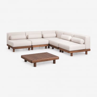 Conjunto De Jardín Con Sofá Modular Rinconera De 5 Piezas Con Módulo Esquinero Y Mesa De Centro En Acacia Edrien Marrón Acacia - Sklum