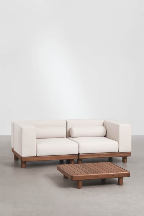 Conjunto de jardín con sofá modular de 2 piezas con 2 módulos esquineros y mesa de centro en acacia Edrien - Marrón Acacia