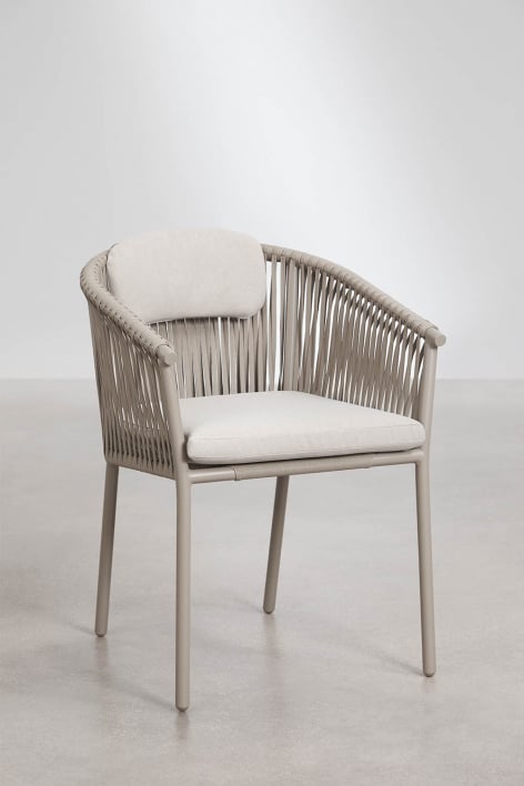 Silla de comedor apilable con reposabrazos en aluminio y cuerda trenzada Ondina - Marrón Moka