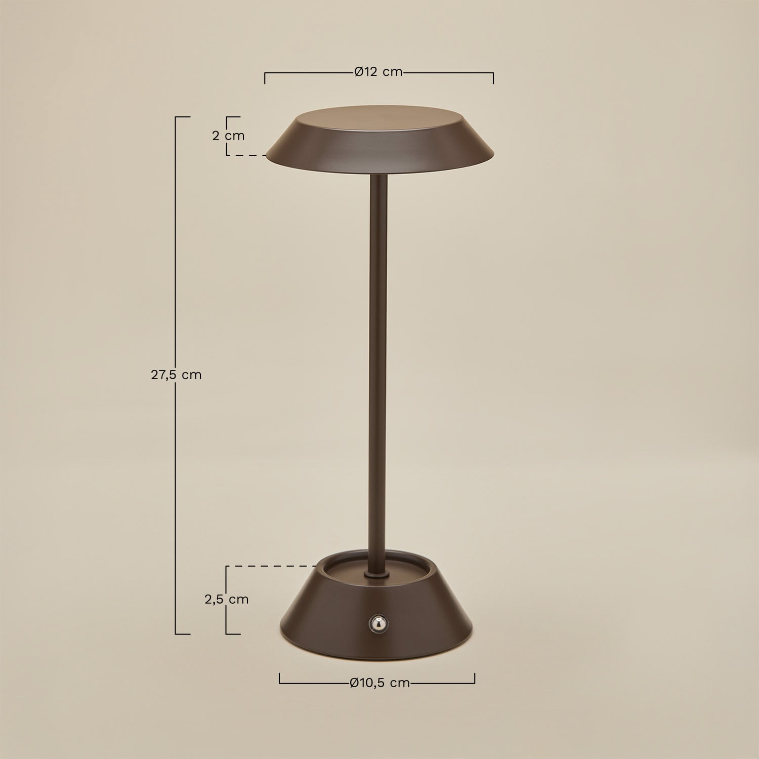 Lámpara de mesa LED inalámbrica para exterior en hierro Oravella, medidas