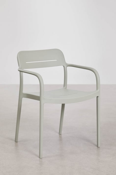 Pack de 4 sillas de comedor apilables con reposabrazos en polipropileno Graneli - Verde Caqui