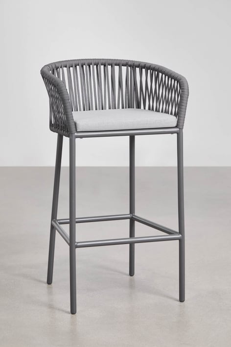 Taburete alto con reposabrazos en cuerda trenzada Arhiza - Gris Grafito
