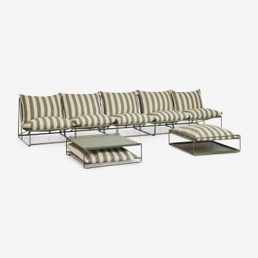 Conjunto De Jardín Con Sofá Modular De 5 Piezas, Mesa Auxiliar Y Puff Convertibles Amaro Beige Tapioca - Verde Oliva Intenso - Sklum