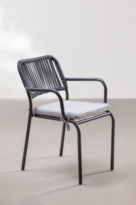Silla de jardín apilable con reposabrazos en cuerda trenzada Arhiza - Gris Grafito