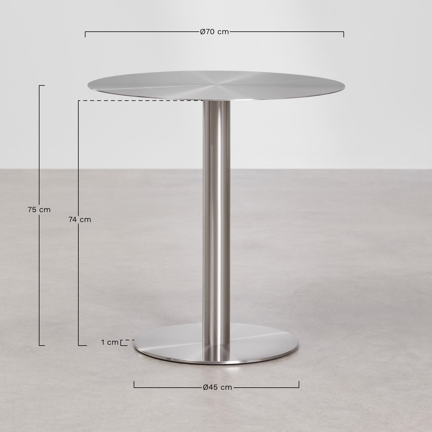 Mesa de jardín redonda en acero inoxidable Xiren, medidas