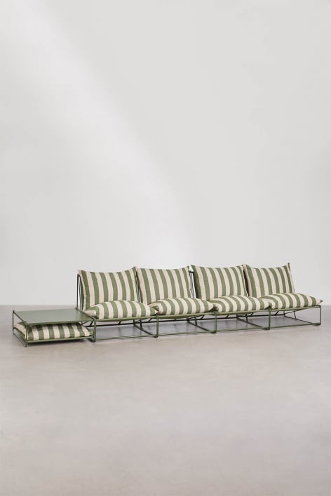 Conjunto de jardín con sofá modular de 4 piezas y mesa auxiliar convertible Amaro - Beige Tapioca - Verde Oliva Intenso