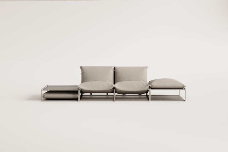 Conjunto de jardín con sofá modular de 2 piezas, mesa auxiliar y puff convertibles Amaro