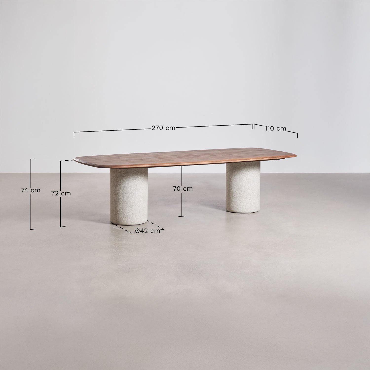 Mesa de jardín rectangular 270x110 cm en madera de acacia Leighton, medidas