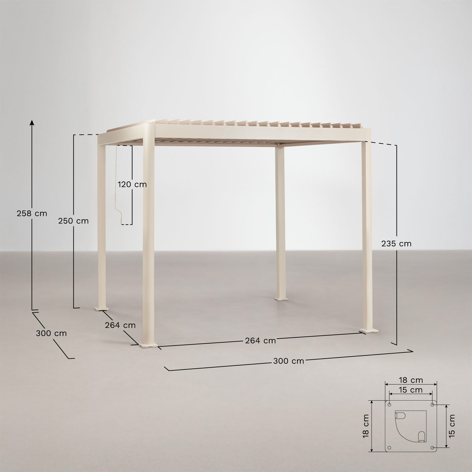 Pérgola bioclimática de lamas en aluminio Druvia, medidas