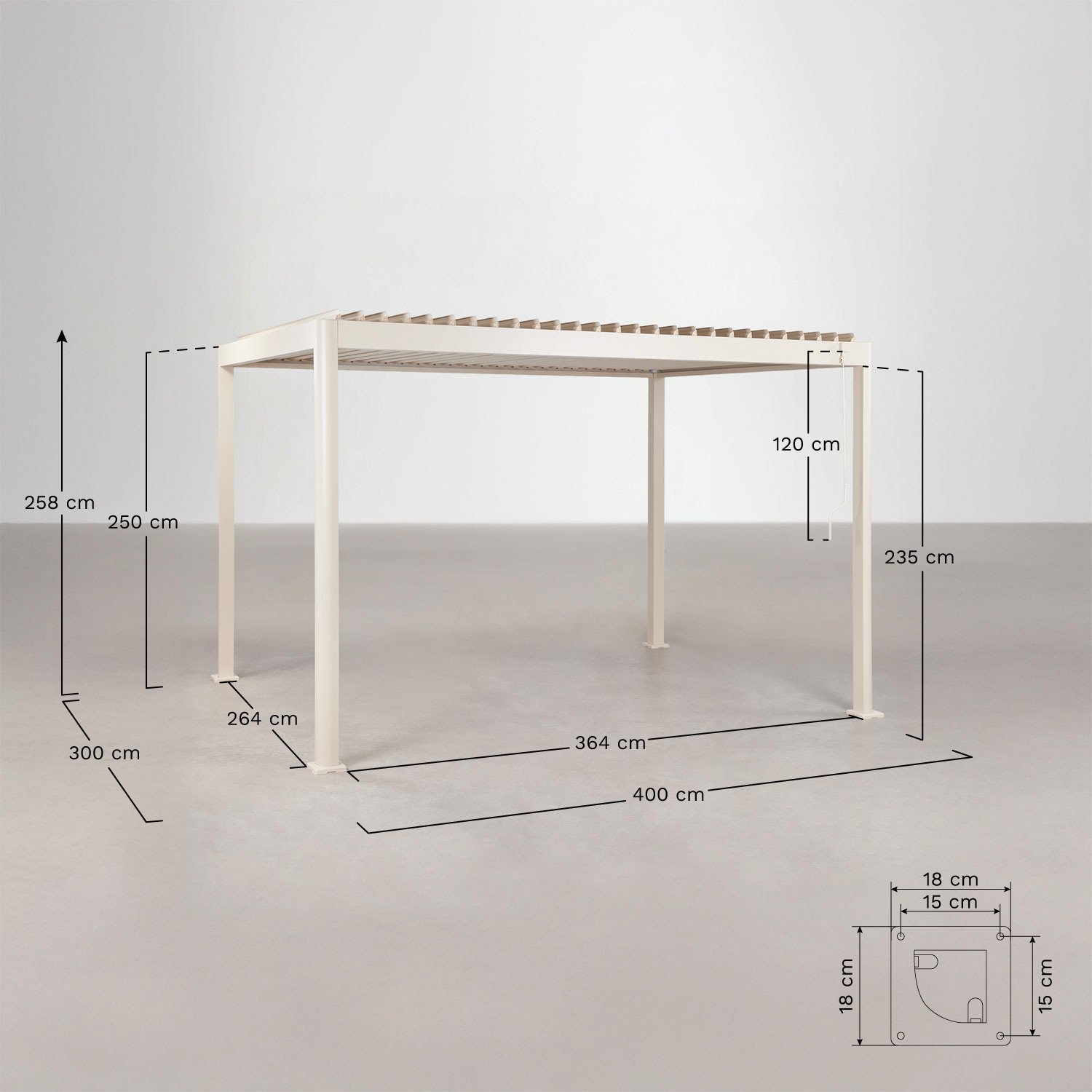 Pérgola bioclimática de lamas en aluminio Druvia, medidas