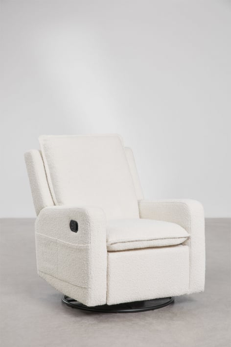 Sillón reclinable y giratorio en tela bouclé Nolon