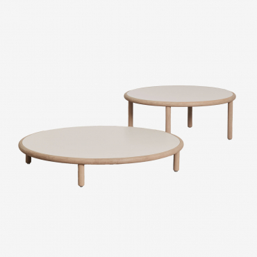 Set De 2 Mesas De Centro Para Jardín Redondas En Madera De Acacia Olivia Blanco Gardenia & Marrón Acacia Claro - Sklum