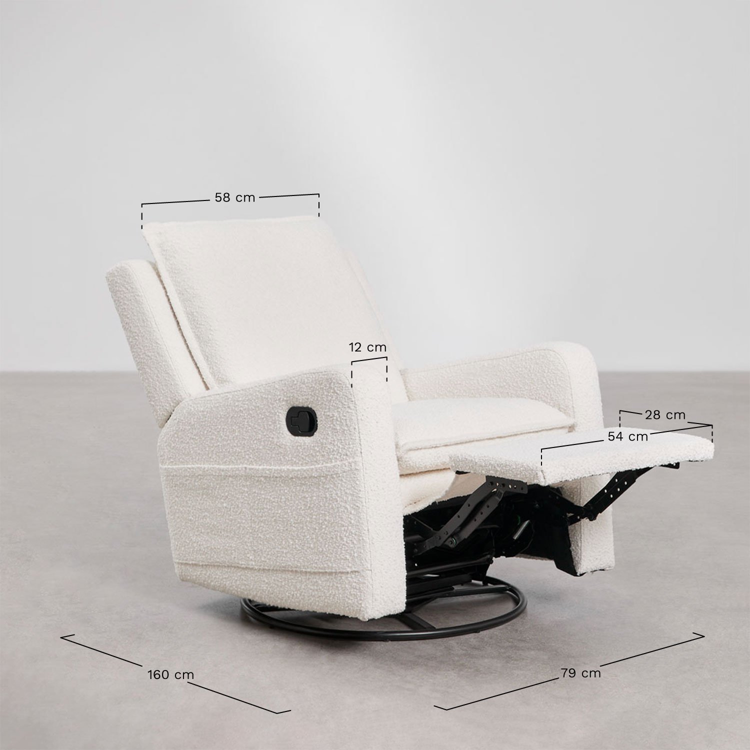 Pack de 2 sillones reclinables y giratorios en tela bouclé Nolon, medidas