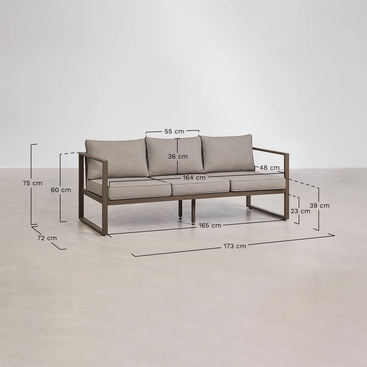 Conjunto de jardín con sofá de 3 plazas y mesa de centro en aluminio 110x55cm Lipov  , medidas