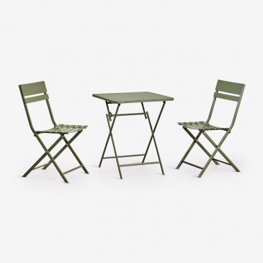 Set De Mesa Cuadrada 60x60 Cm Plegable Y 2 Sillas De Jardín En Acero Tamarit Verde Oliva Intenso - Sklum