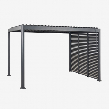 Pérgola Bioclimática De Aluminio Con Lamas Y Panel Lateral Druvia Gris Grafito & Pérgola De 3x4 M Con 3 Paneles De 90,5 Cm - Sklum