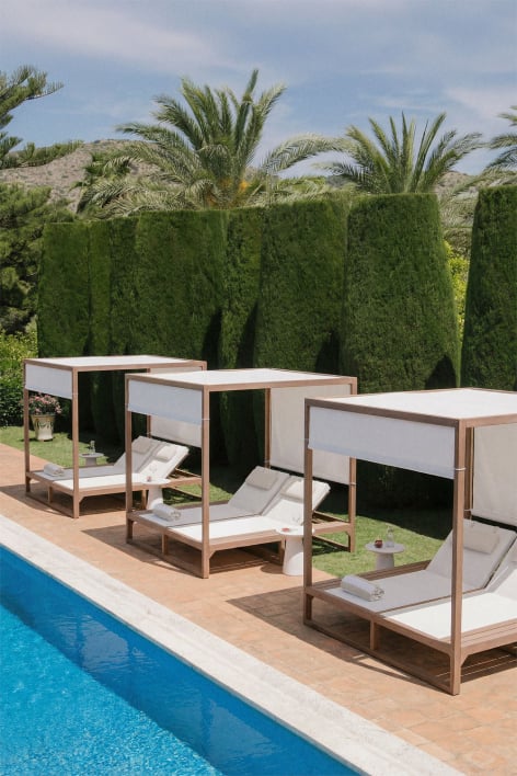 Cama balinesa reclinable en madera de eucalipto Dune