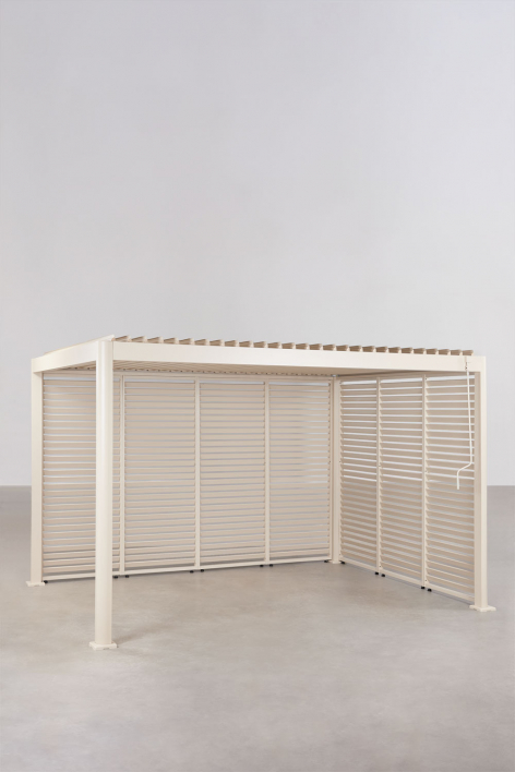 Pérgola bioclimática de aluminio con lamas y paneles laterales Druvia