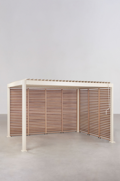 Pérgola bioclimática de aluminio con lamas y paneles laterales Druvia