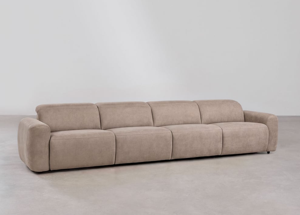 Sofá de 5 plazas reclinable y eléctrico tapizado Peggy - Chenilla Marrón Trigo