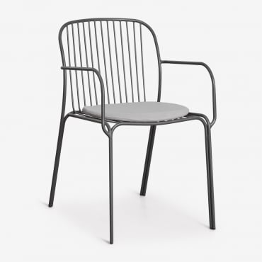 Pack De 2 Sillas De Comedor Con Reposabrazos En Acero Anerina Gris Grafito & Gris Arena - Sklum