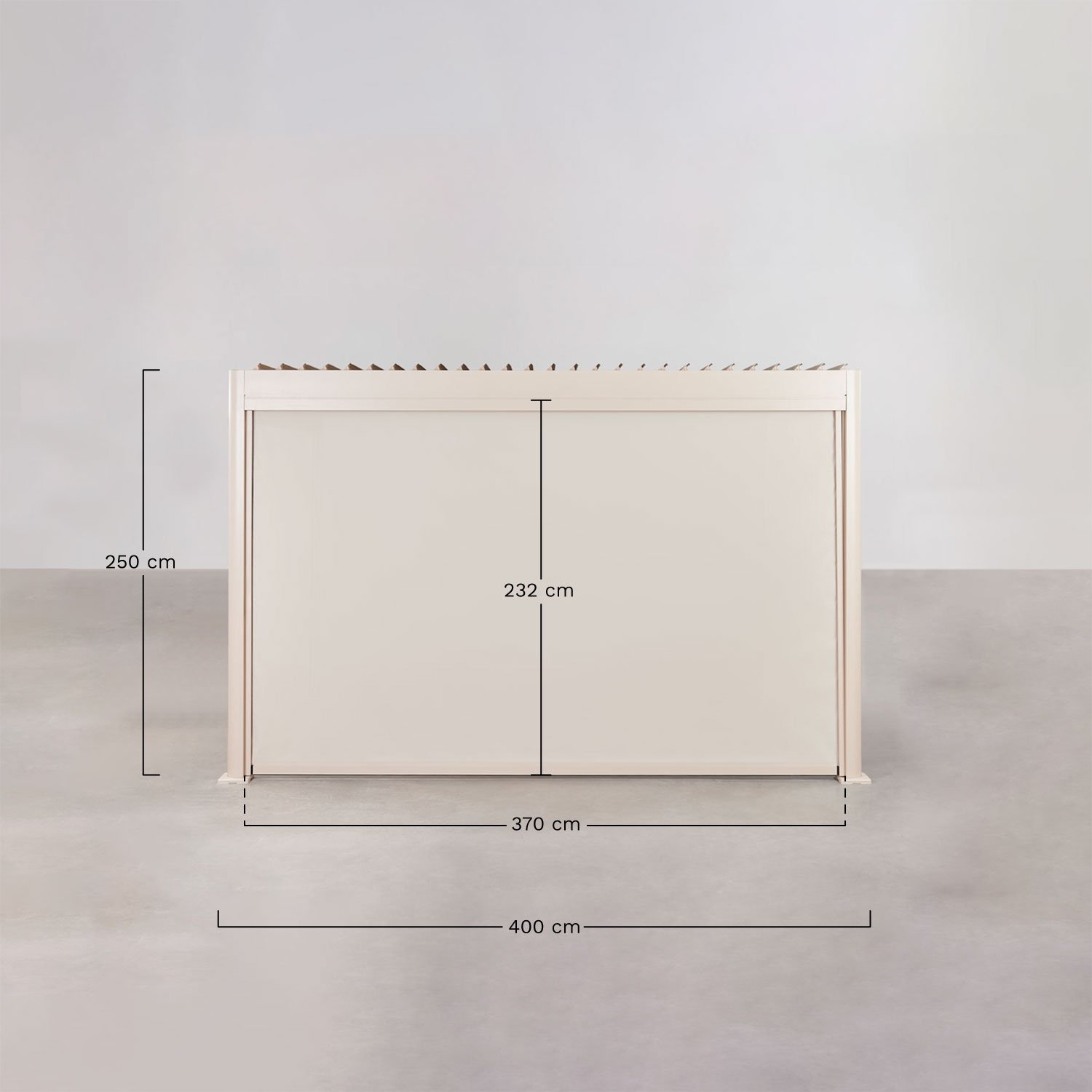 Toldo lateral para pérgola bioclimática de lamas en aluminio Druvia, medidas