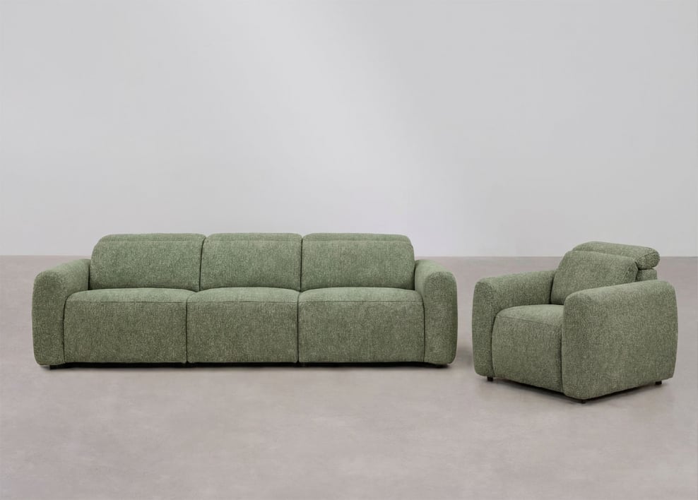 Conjunto de salón con sofá de 3 plazas reclinable y eléctrico y sillón tapizado Peggy