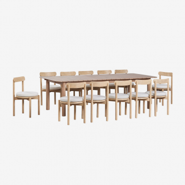 Set De Mesa Rectangular 250-310x105 Cm Extensible Duala Y 12 Sillas De Comedor En Madera De Acacia Nualis Marrón Acacia Claro - Sklum