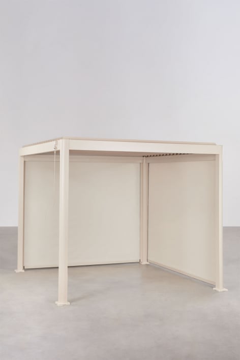 Pérgola bioclimática de lamas con toldos laterales en aluminio Druvia