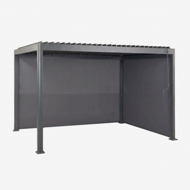 Pérgola Bioclimática De Aluminio Con Lamas Y Toldos Laterales Druvia Gris Grafito & 3x4 M - Sklum