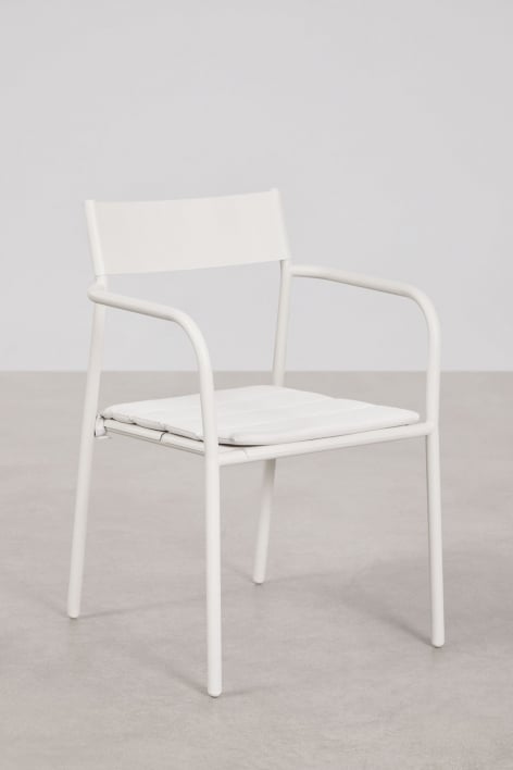 Pack de 4 sillas de jardín apilables con reposabrazos en acero Tossa - Blanco Gardenia