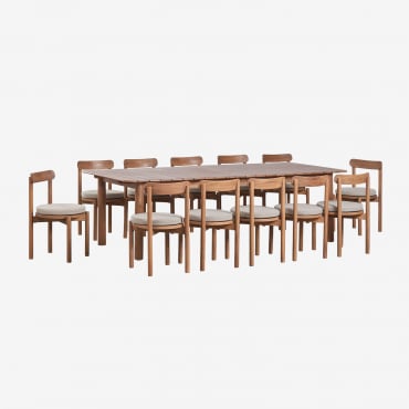 Set De Mesa Rectangular 250-310x105 Cm Extensible Duala Y 12 Sillas De Jardín En Madera De Acacia Nualis Marrón Acacia - Sklum