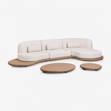 Conjunto De Jardín Con Sofá Modular Chaise Longue Derecho De 3 Piezas Y 2 Mesas De Centro En Madera De Acacia Gerard Marrón Acacia Claro - Sklum