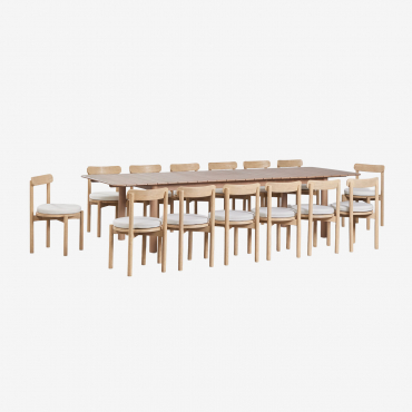 Set De Mesa Rectangular 250-310x105 Cm Extensible Duala Y 14 Sillas De Comedor En Madera De Acacia Nualis Marrón Acacia Claro - Sklum