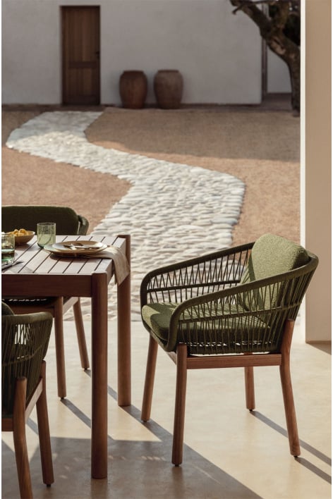 Silla de jardín con reposabrazos en madera de acacia y cuerda trenzada Karvia