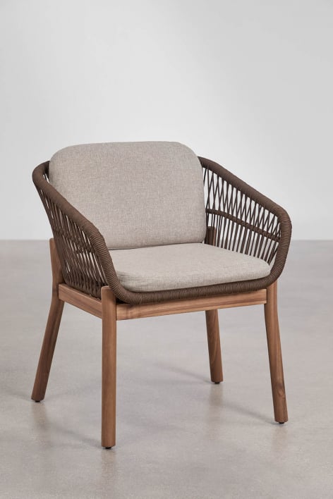 Silla de comedor con reposabrazos en madera de acacia y cuerda trenzada Karvia