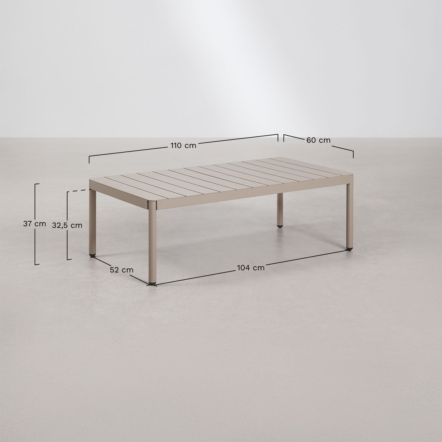 Mesa de centro para jardín rectangular 110x60 cm en aluminio Boleni, medidas