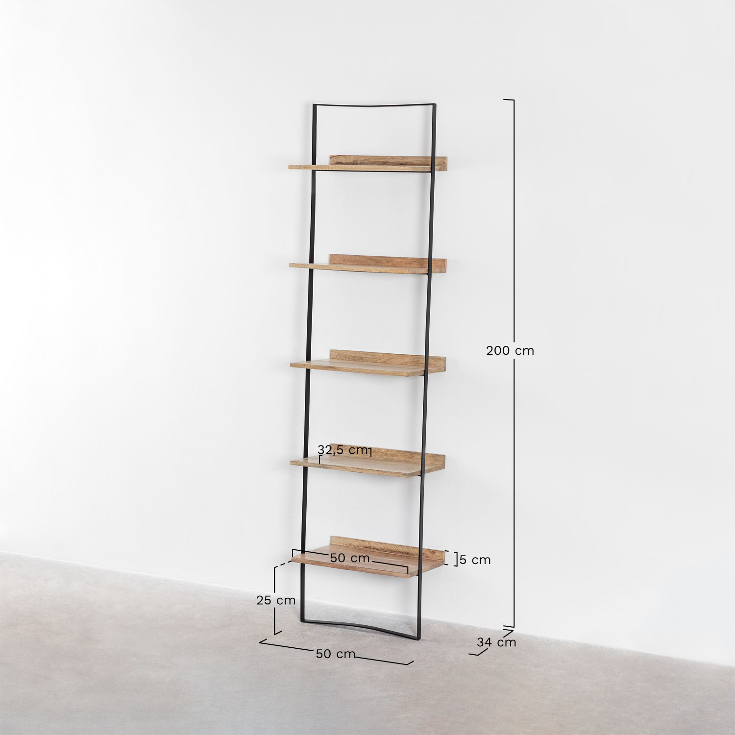 Estantería de pared 50x200 cm en madera de mango y metal Tyrp  , medidas