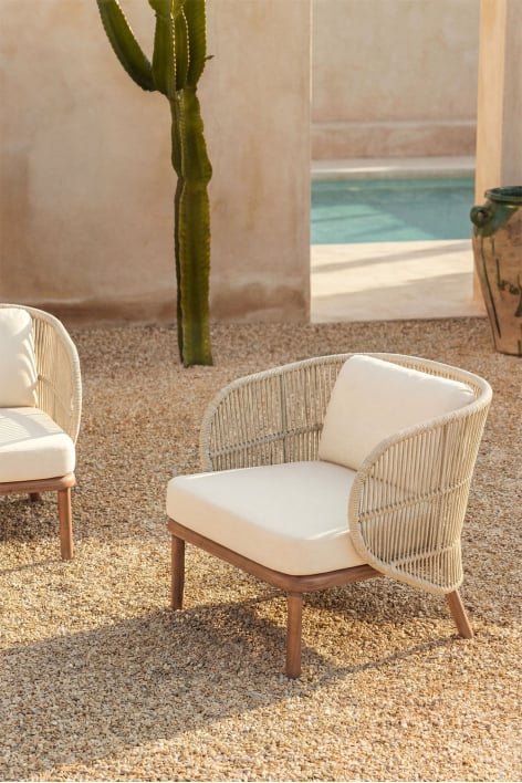 Sillón de jardín en madera de acacia y cuerda trenzada Capri