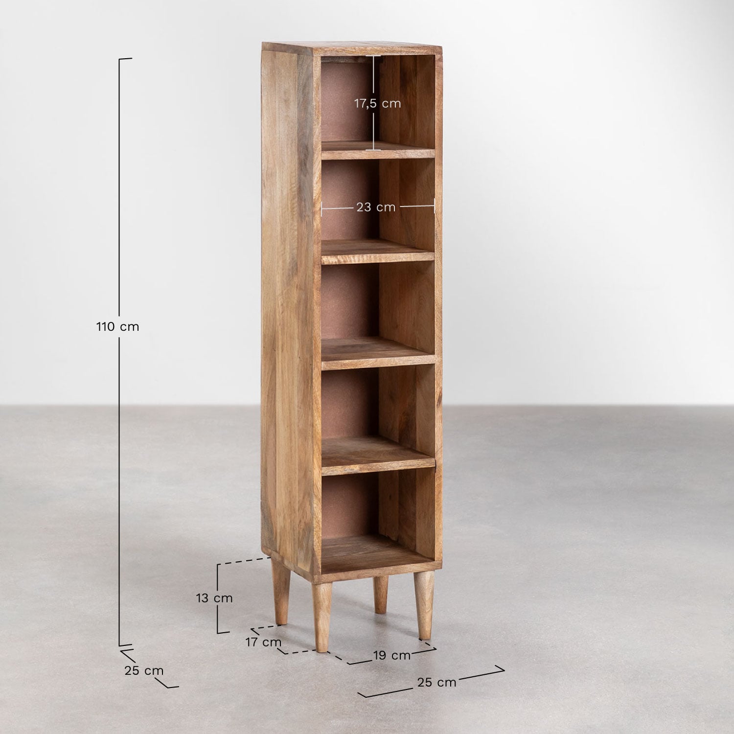 Estantería 25x110 cm en madera de mango Soules, medidas