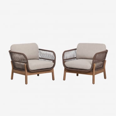 Pack De 2 Sillones De Jardín En Madera De Acacia Y Cuerda Trenzada Karvia Marrón Acacia & Tela Marrón Avellana - Sklum