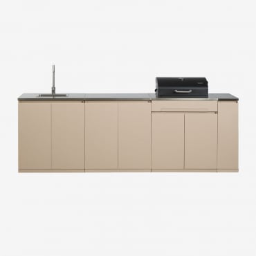 Cocina Modular De Exterior De 4 Piezas Con Fregadero, Almacenaje Y Barbacoa De Carbón En Acero Rivana Beige Tapioca & Gris Cepillado Rintran - Sklum