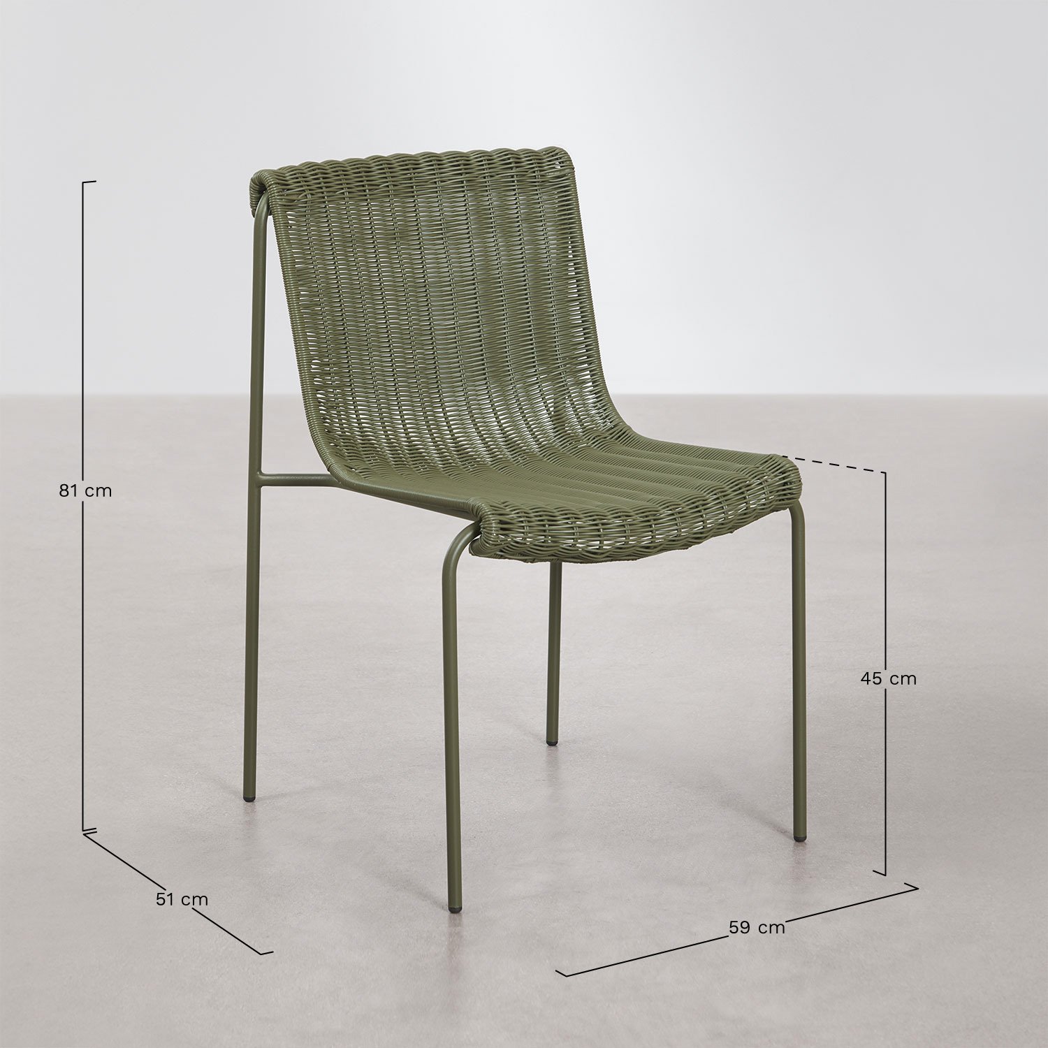 Pack de 2 sillas de comedor en mimbre sintético y acero Revia, medidas