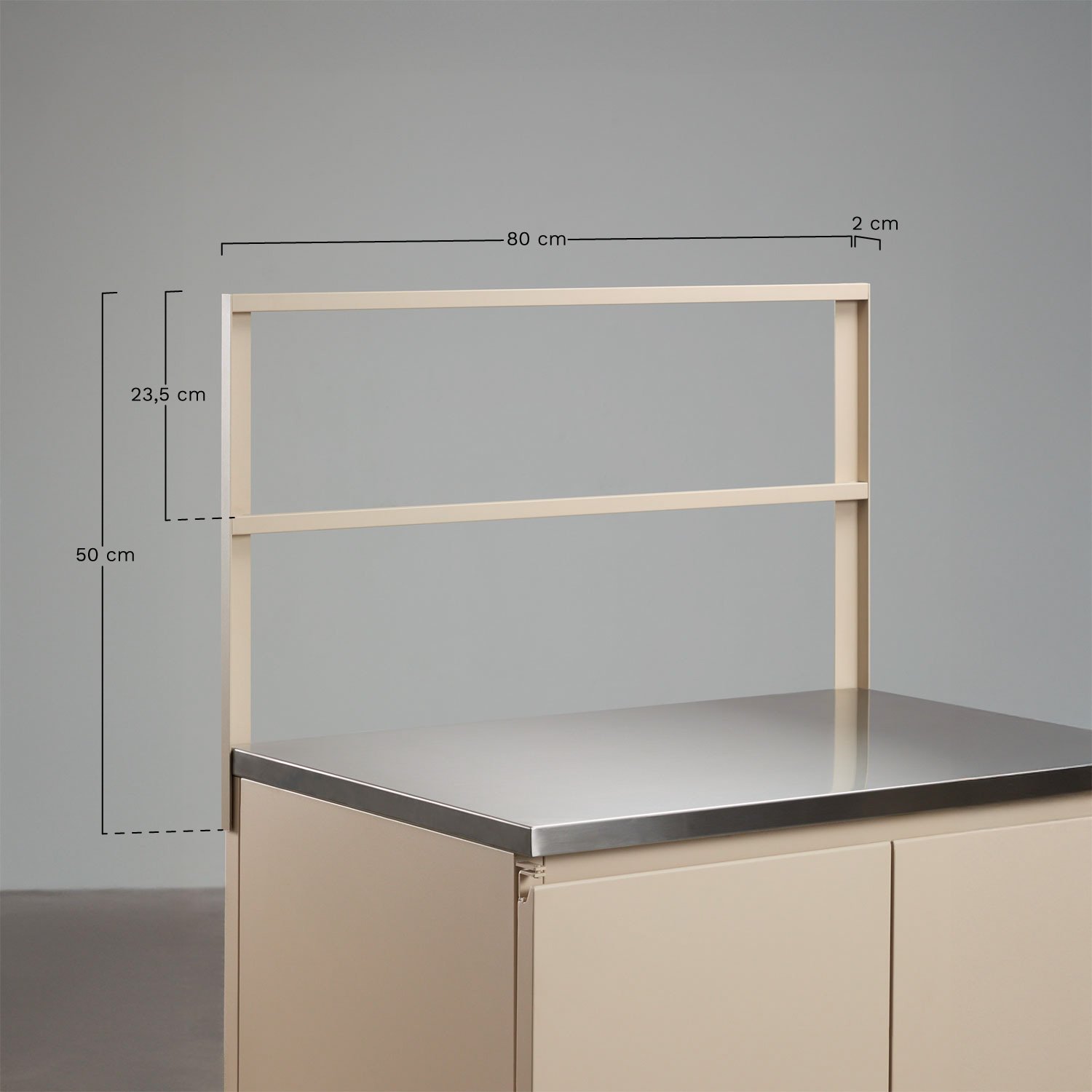 Panel 80x50 cm para cocina modular de exterior en acero Rivana, medidas