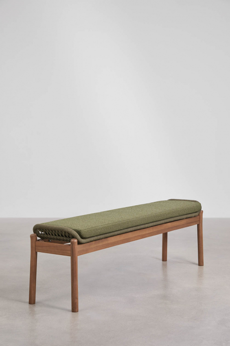 Banco 180 cm en madera de acacia y cuerda trenzada Karvia - Bouclé Verde Salvia