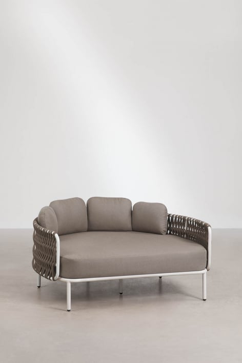 Tumbona doble en aluminio y cuerda trenzada con cojines Tevary