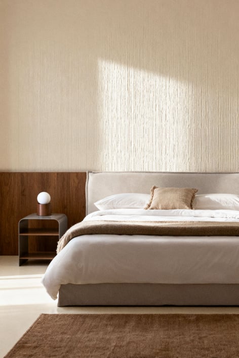 Cama para colchón 200x200cm con canapé abatible en chenilla blanco roto Lorea